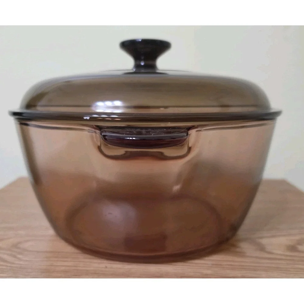Visions Corning Amber Glass Dutch Oven Covered Casserole Pot Lid Stockpot 4.5L